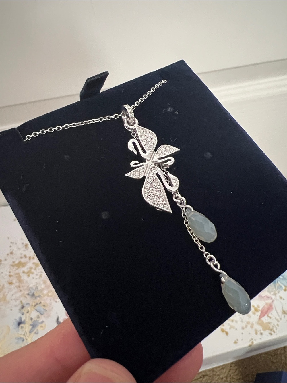 Swarovski Signature Swan Pendant with 2 Crystal Dangle Accents - Picture 3 of 6
